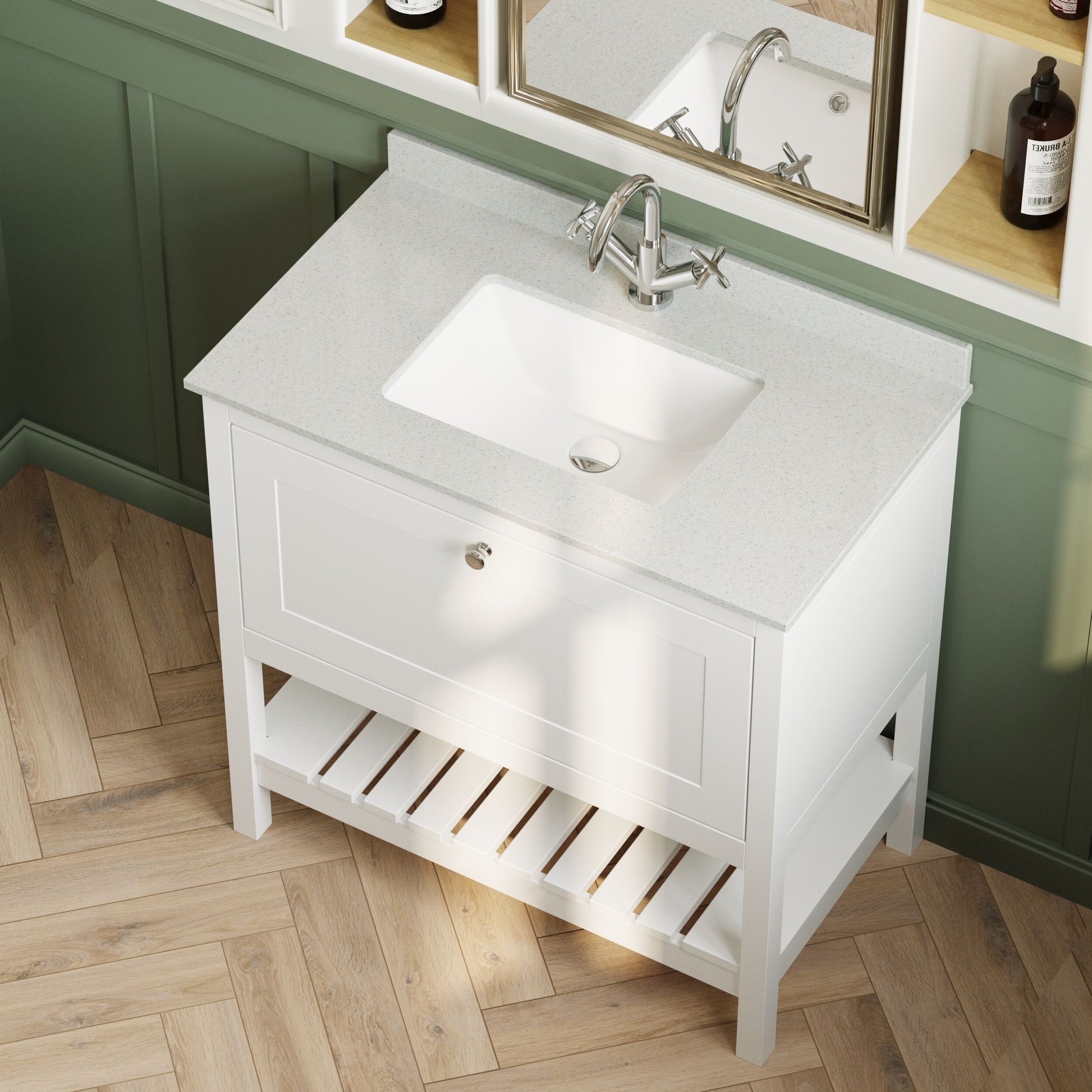 [BFRY127WS1] Coppenhall Traditional 1 Drawer Floor Standing Vanity Unit with Marble Worktop, Choice of Size and Finish - Lifestyle 2