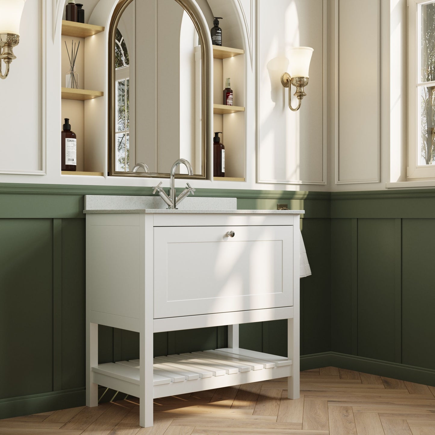[BFRY127WS1] Coppenhall Traditional 1 Drawer Floor Standing Vanity Unit with Marble Worktop, Choice of Size and Finish - Lifestyle 3