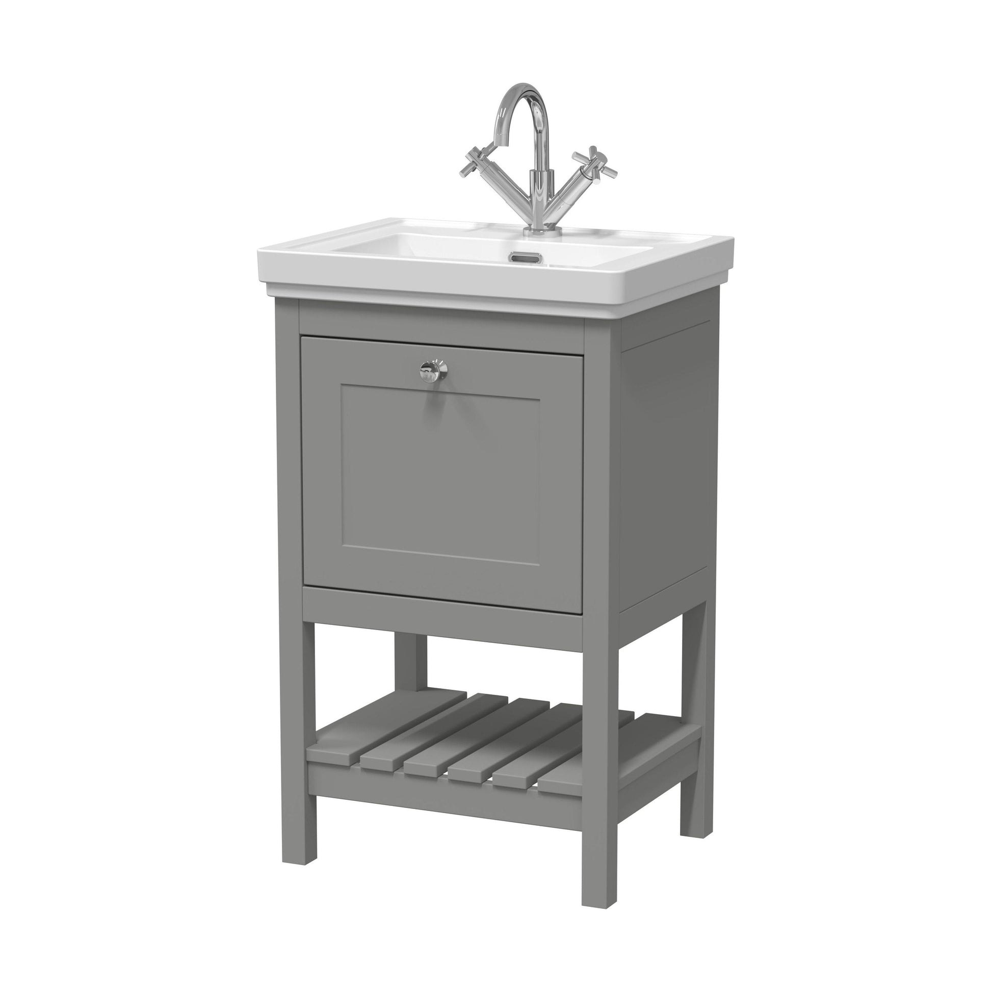 [BFRY223A] Balterley Rye Bathroom Floor Standing 1 Drawer Vanity & 1 Tap Hole Basin, Cool Grey, 531mm - Cutout