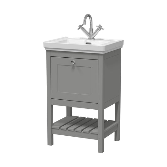[BFRY223A] Balterley Rye Bathroom Floor Standing 1 Drawer Vanity & 1 Tap Hole Basin, Cool Grey, 531mm - Cutout