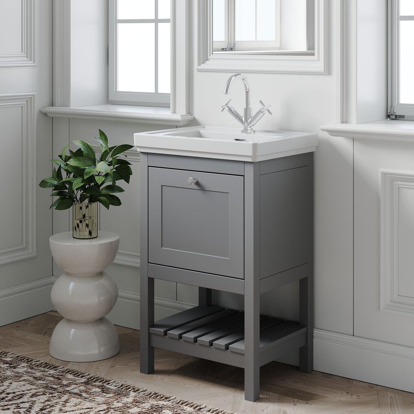 [BFRY223A] Balterley Rye Bathroom Floor Standing 1 Drawer Vanity & 1 Tap Hole Basin, Cool Grey, 531mm - Lifestyle 3