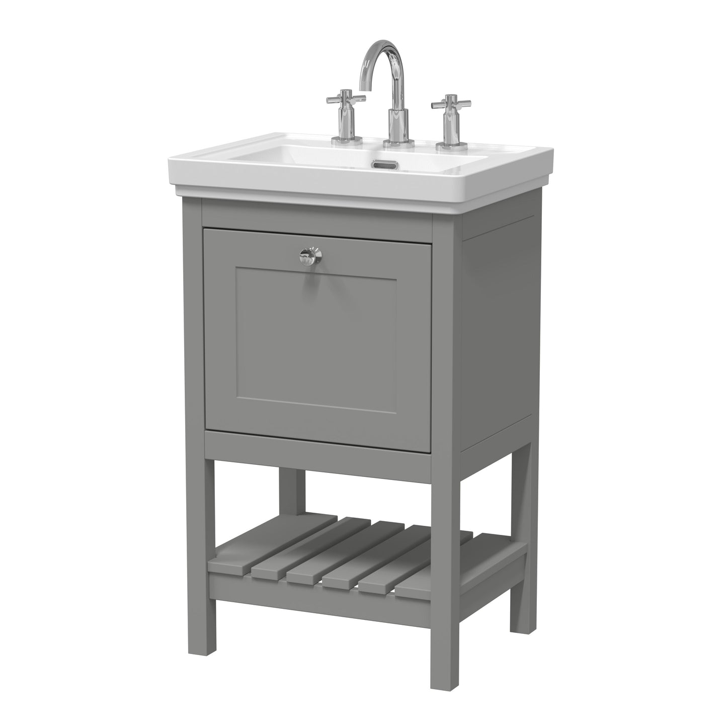 [BFRY223B] Coppenhall Traditional 1 Drawer Floor Standing Vanity Unit with 3 Tap Hole Fireclay Basin, Choice of Size and Finish - Cutout
