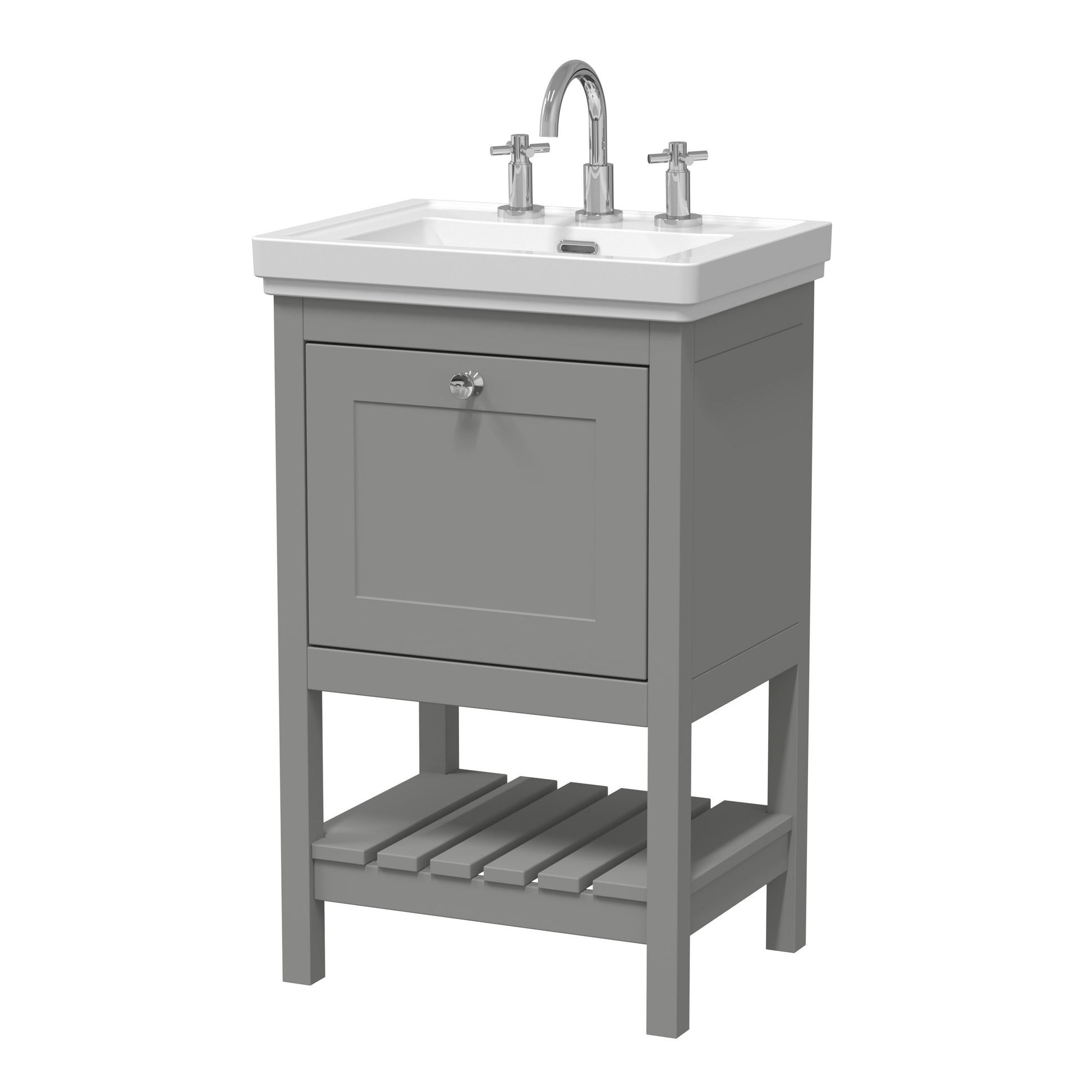 [BFRY223B] Coppenhall Traditional 1 Drawer Floor Standing Vanity Unit with 3 Tap Hole Fireclay Basin, Choice of Size and Finish - Cutout