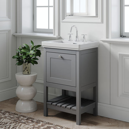 [BFRY223B] Coppenhall Traditional 1 Drawer Floor Standing Vanity Unit with 3 Tap Hole Fireclay Basin, Choice of Size and Finish - Lifestyle 3