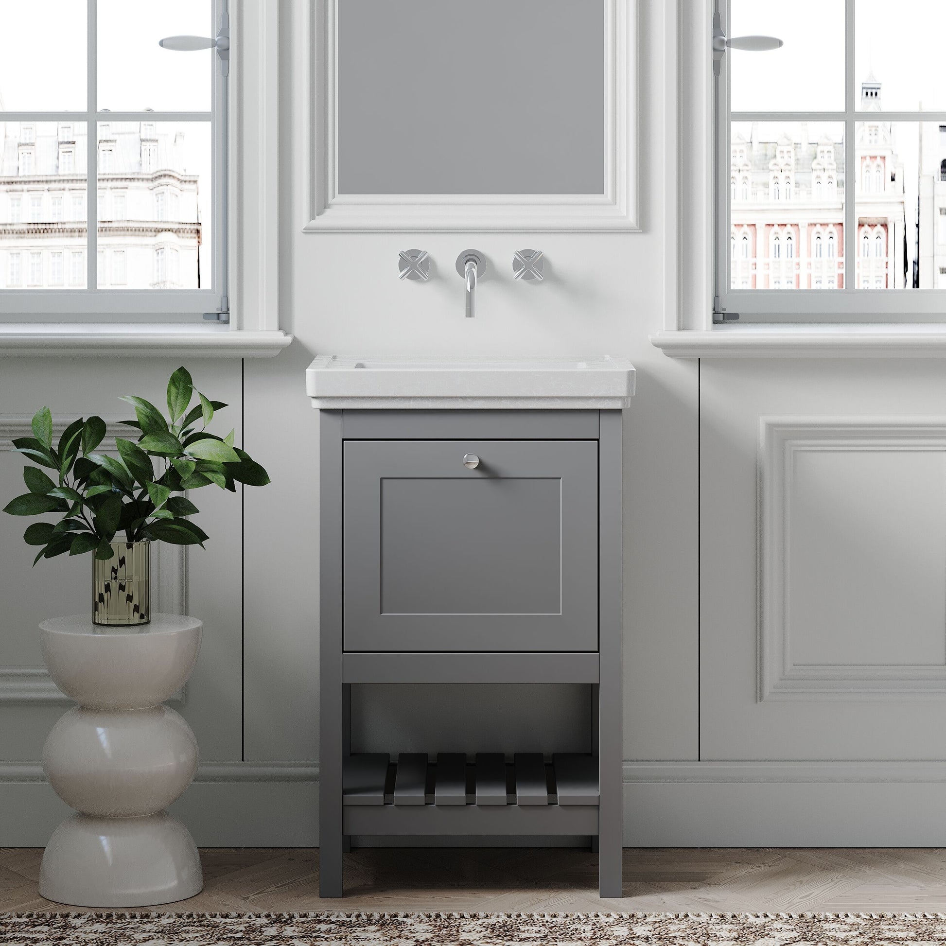 [BFRY223H] Coppenhall Traditional 1 Drawer Floor Standing Vanity Basin Unit with 0 Tap Hole Fireclay Basin, Choice of Size and Colour - Lifestyle 1