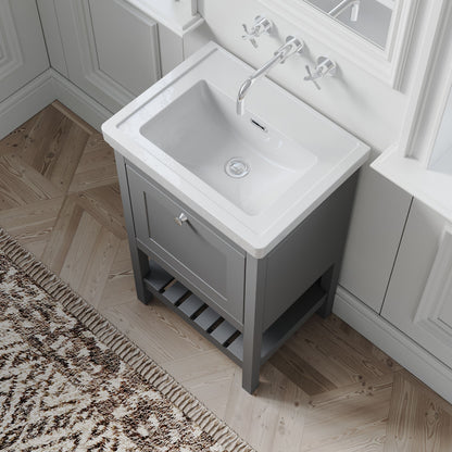 [BFRY223H] Coppenhall Traditional 1 Drawer Floor Standing Vanity Basin Unit with 0 Tap Hole Fireclay Basin, Choice of Size and Colour - Lifestyle 2