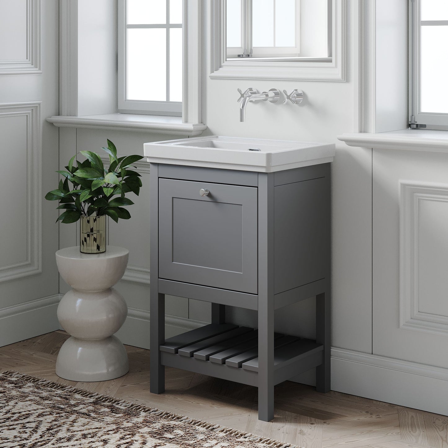 [BFRY223H] Coppenhall Traditional 1 Drawer Floor Standing Vanity Basin Unit with 0 Tap Hole Fireclay Basin, Choice of Size and Colour - Lifestyle 3
