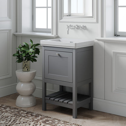 [BFRY223H] Coppenhall Traditional 1 Drawer Floor Standing Vanity Basin Unit with 0 Tap Hole Fireclay Basin, Choice of Size and Colour - Lifestyle 3