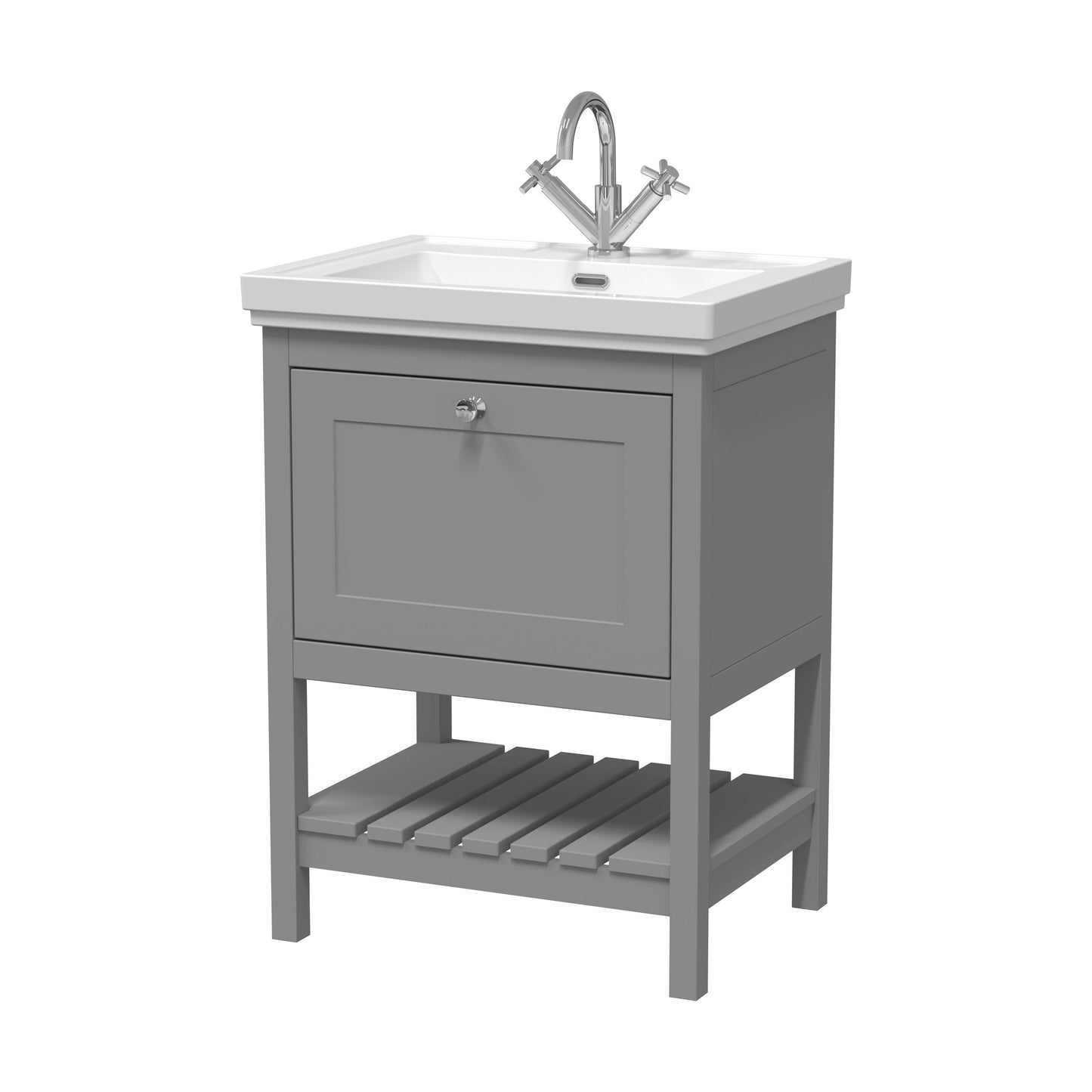 [BFRY225A] Balterley Rye Bathroom Floor Standing 1 Drawer Vanity & 1 Tap Hole Basin, Cool Grey, 630mm - Cutout
