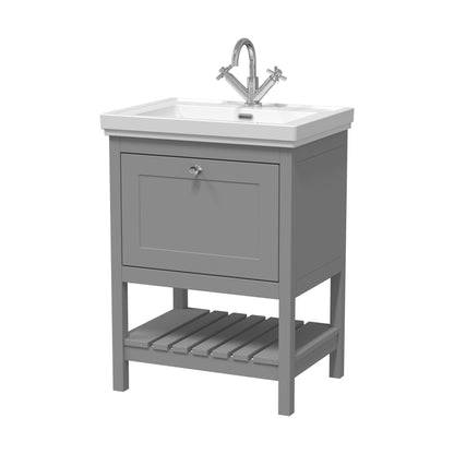 [BFRY225A] Balterley Rye Bathroom Floor Standing 1 Drawer Vanity & 1 Tap Hole Basin, Cool Grey, 630mm - Cutout