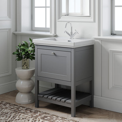 [BFRY225A] Balterley Rye Bathroom Floor Standing 1 Drawer Vanity & 1 Tap Hole Basin, Cool Grey, 630mm - Lifestyle 3