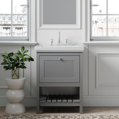 [BFRY225B] Coppenhall Traditional 1 Drawer Floor Standing Vanity Unit with 3 Tap Hole Fireclay Basin, Choice of Size and Finish - Lifestyle 1
