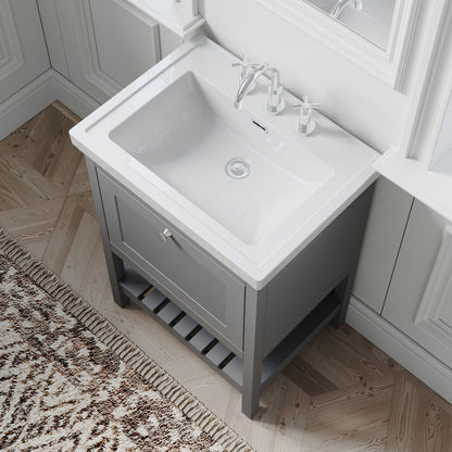 [BFRY225B] Coppenhall Traditional 1 Drawer Floor Standing Vanity Unit with 3 Tap Hole Fireclay Basin, Choice of Size and Finish - Lifestyle 2