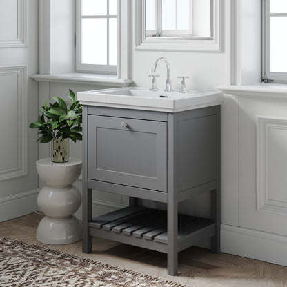 [BFRY225B] Coppenhall Traditional 1 Drawer Floor Standing Vanity Unit with 3 Tap Hole Fireclay Basin, Choice of Size and Finish - Lifestyle 3