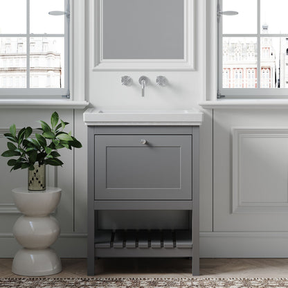 [BFRY225H] Coppenhall Traditional 1 Drawer Floor Standing Vanity Basin Unit with 0 Tap Hole Fireclay Basin, Choice of Size and Colour - Lifestyle 1