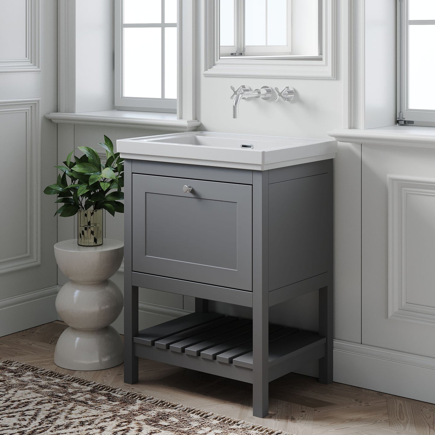 [BFRY225H] Coppenhall Traditional 1 Drawer Floor Standing Vanity Basin Unit with 0 Tap Hole Fireclay Basin, Choice of Size and Colour - Lifestyle 3