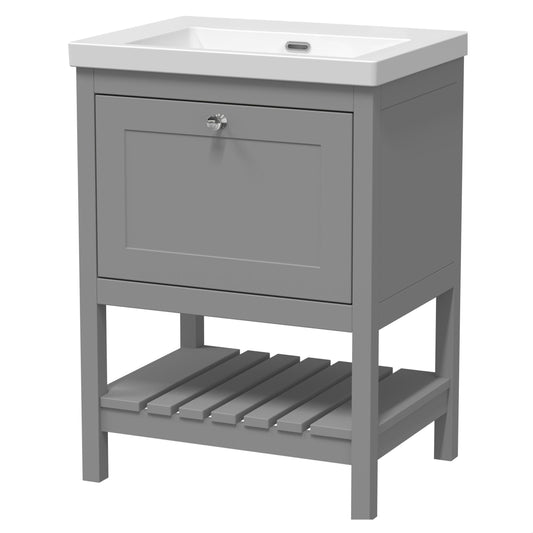 [BFRY225K] Coppenhall Contemporary 1 Drawer Floor Standing Vanity Unit, Cool Grey, 600mm - Cutout
