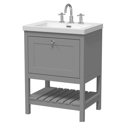 [BFRY225M] Coppenhall Contemporary 1 Drawer Floor Standing Vanity Unit with Fireclay Basin, Cool Grey, 600mm - Cutout