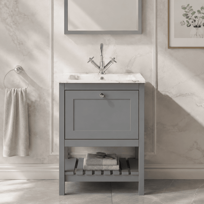 [BFRY225Q] Coppenhall Contemporary 1 Drawer Floor Standing Vanity Unit with Stone Basin - Choice of Size and Colour - Silo