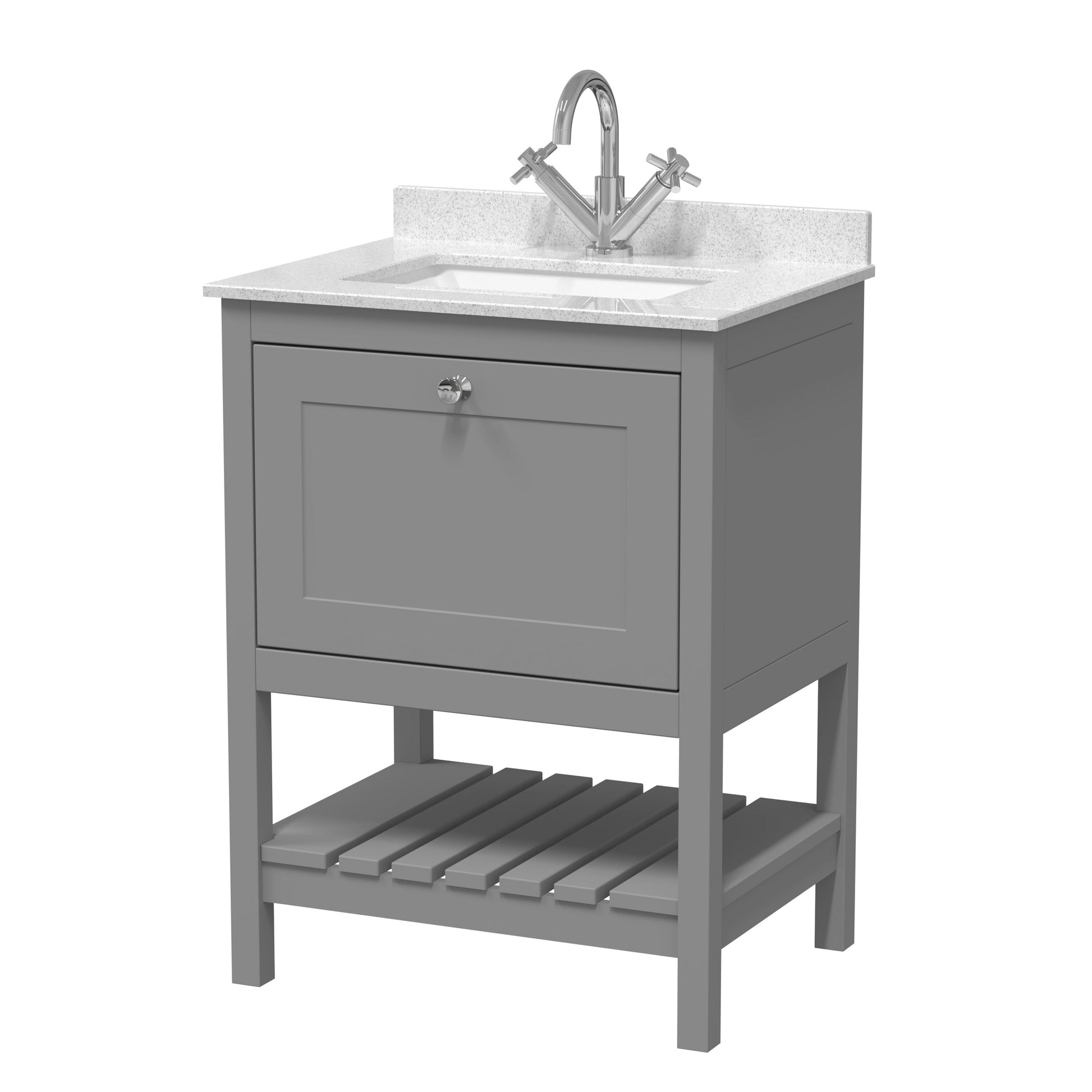 [BFRY225WS1] Coppenhall Traditional 1 Drawer Floor Standing Vanity Unit with Marble Worktop, Choice of Size and Finish - Cutout