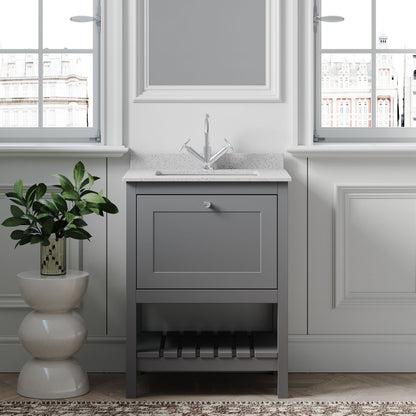 [BFRY225WS1] Coppenhall Traditional 1 Drawer Floor Standing Vanity Unit with Marble Worktop, Choice of Size and Finish - Lifestyle 1