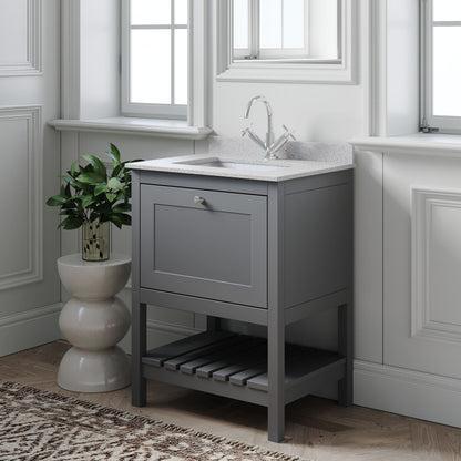 [BFRY225WS1] Coppenhall Traditional 1 Drawer Floor Standing Vanity Unit with Marble Worktop, Choice of Size and Finish - Lifestyle 3