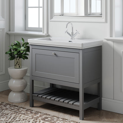 [BFRY227A] Balterley Rye Bathroom Floor Standing 1 Drawer Vanity & 1 Tap Hole Basin, Cool Grey, 830mm - Lifestyle 3