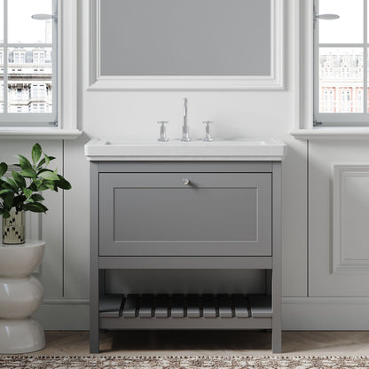 [BFRY227B] Coppenhall Traditional 1 Drawer Floor Standing Vanity Unit with 3 Tap Hole Fireclay Basin, Choice of Size and Finish - Lifestyle 1