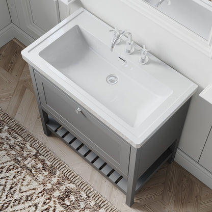 [BFRY227B] Coppenhall Traditional 1 Drawer Floor Standing Vanity Unit with 3 Tap Hole Fireclay Basin, Choice of Size and Finish - Lifestyle 2