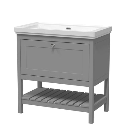 [BFRY227H] Coppenhall Traditional 1 Drawer Floor Standing Vanity Basin Unit with 0 Tap Hole Fireclay Basin, Choice of Size and Colour - Cutout