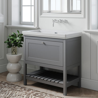 [BFRY227H] Coppenhall Traditional 1 Drawer Floor Standing Vanity Basin Unit with 0 Tap Hole Fireclay Basin, Choice of Size and Colour - Lifestyle 3