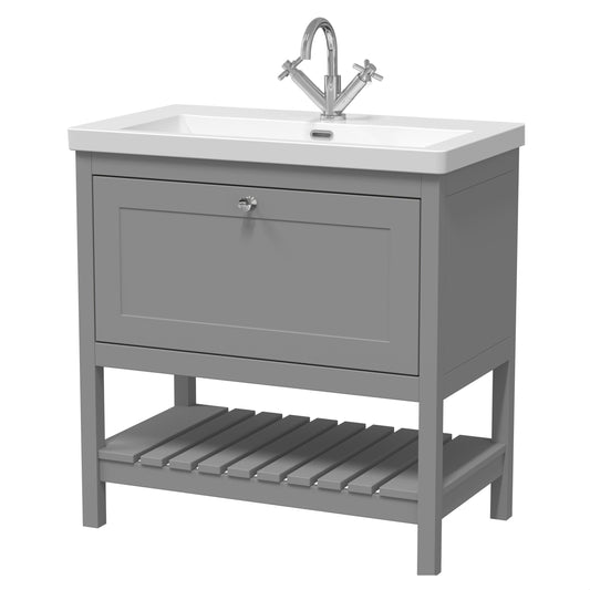 [BFRY227L] Coppenhall Contemporary 1 Drawer Floor Standing Vanity Unit with Fireclay Basin, Cool Grey, 800mm - Cutout