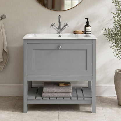 [BFRY227Q] Coppenhall Contemporary 1 Drawer Floor Standing Vanity Unit with Stone Basin - Choice of Size and Colour - Silo