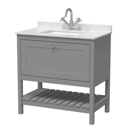 [BFRY227WS1] Coppenhall Traditional 1 Drawer Floor Standing Vanity Unit with Marble Worktop, Choice of Size and Finish - Cutout
