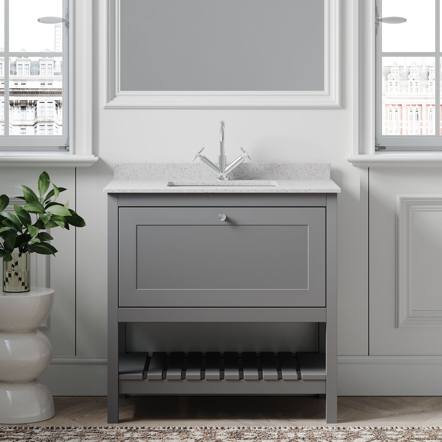 [BFRY227WS1] Coppenhall Traditional 1 Drawer Floor Standing Vanity Unit with Marble Worktop, Choice of Size and Finish - Lifestyle 1