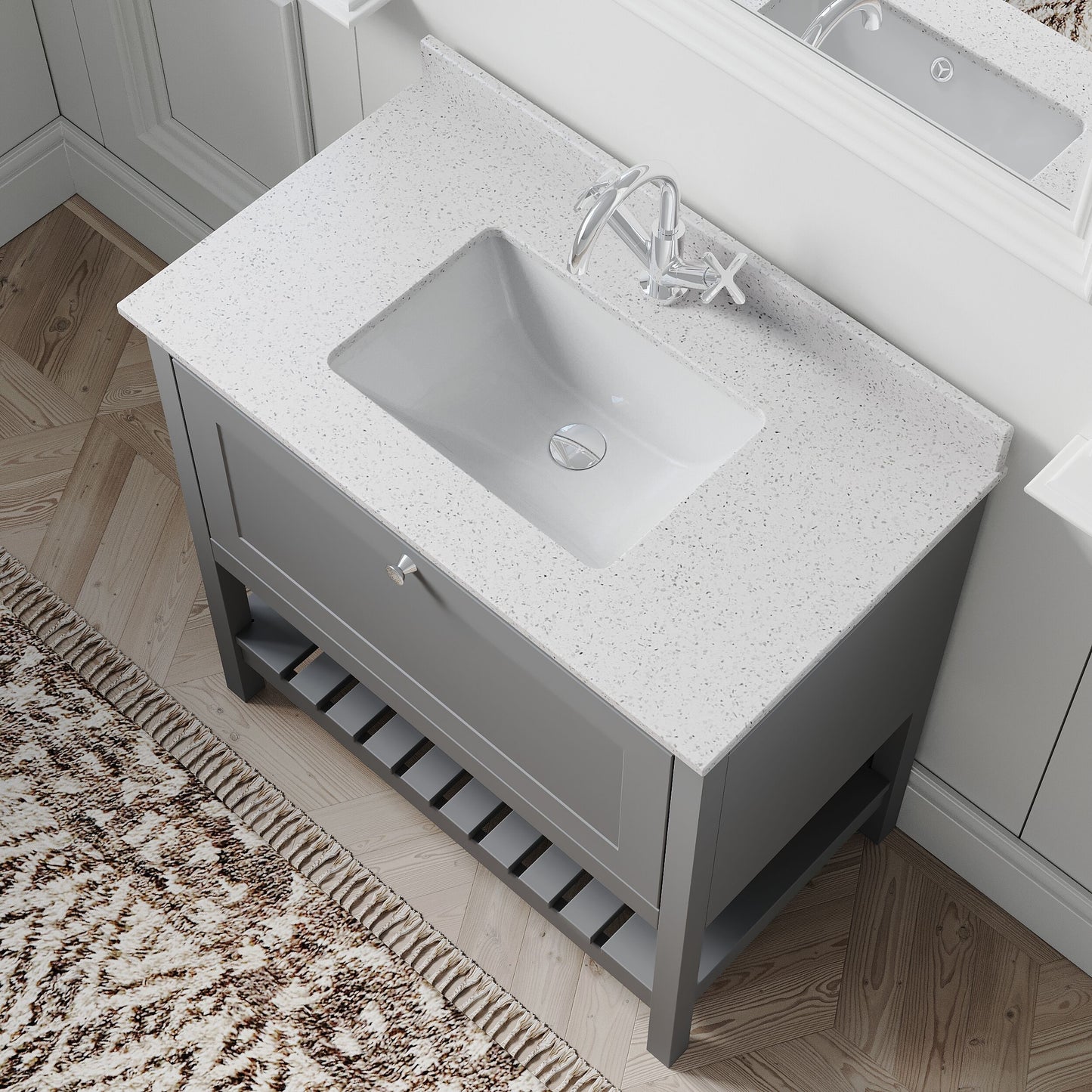 [BFRY227WS1] Coppenhall Traditional 1 Drawer Floor Standing Vanity Unit with Marble Worktop, Choice of Size and Finish - Lifestyle 2