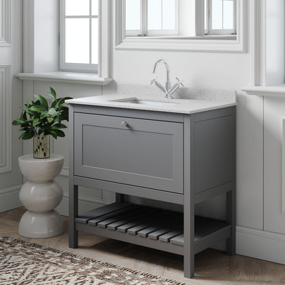 [BFRY227WS1] Coppenhall Traditional 1 Drawer Floor Standing Vanity Unit with Marble Worktop, Choice of Size and Finish - Lifestyle 3