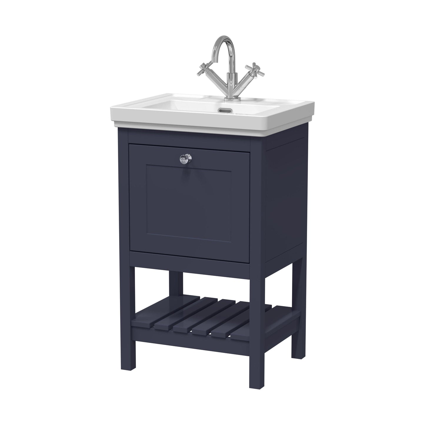 [BFRY323A] Balterley Rye Bathroom Floor Standing 1 Drawer Vanity & 1 Tap Hole Fireclay Basin, Indigo Blue, 531mm - Cutout