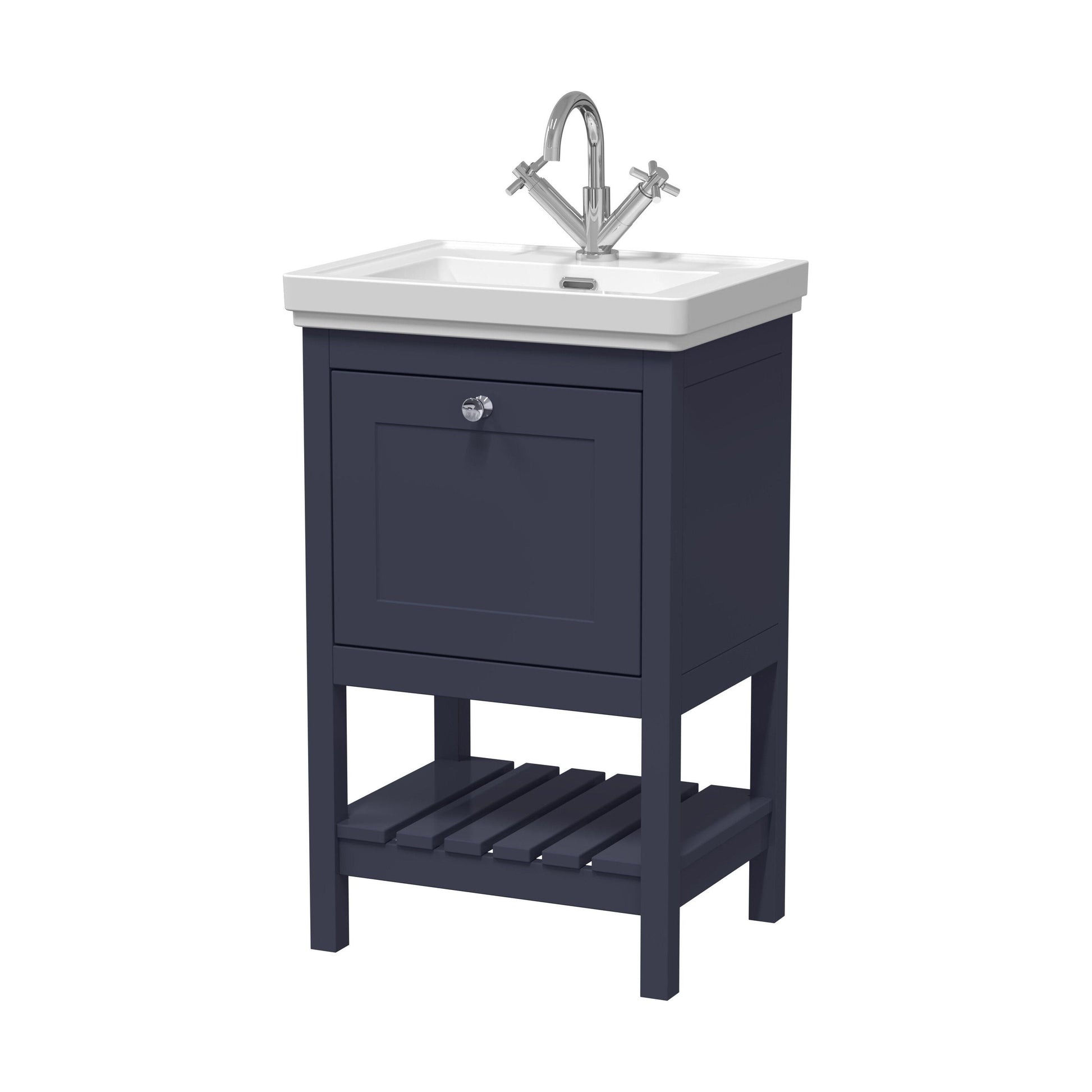 [BFRY323A] Balterley Rye Bathroom Floor Standing 1 Drawer Vanity & 1 Tap Hole Fireclay Basin, Indigo Blue, 531mm - Cutout