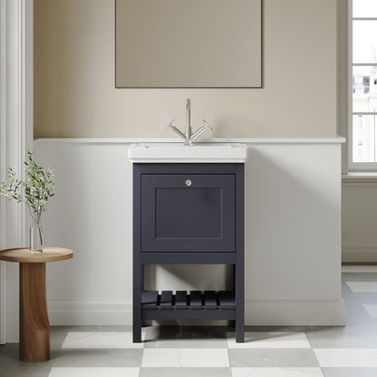 [BFRY323A] Balterley Rye Bathroom Floor Standing 1 Drawer Vanity & 1 Tap Hole Fireclay Basin, Indigo Blue, 531mm - Lifestyle 1