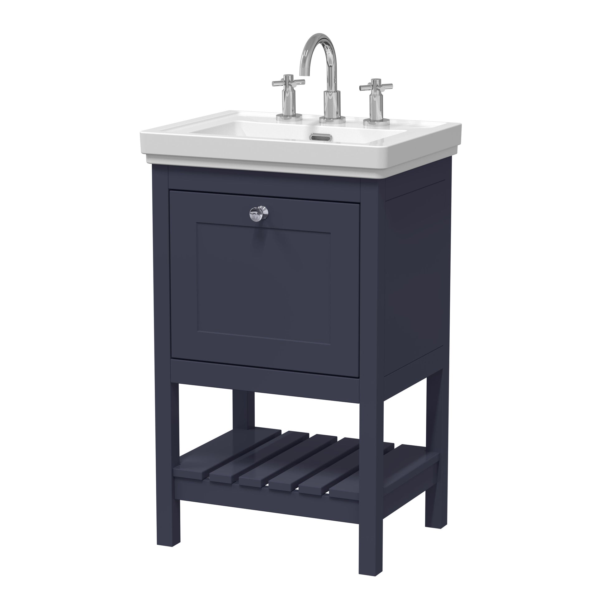 [BFRY323B] Coppenhall Traditional 1 Drawer Floor Standing Vanity Unit with 3 Tap Hole Fireclay Basin, Choice of Size and Finish - Cutout