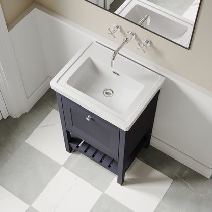 [BFRY323H] Coppenhall Traditional 1 Drawer Floor Standing Vanity Basin Unit with 0 Tap Hole Fireclay Basin, Choice of Size and Colour - Lifestyle 2