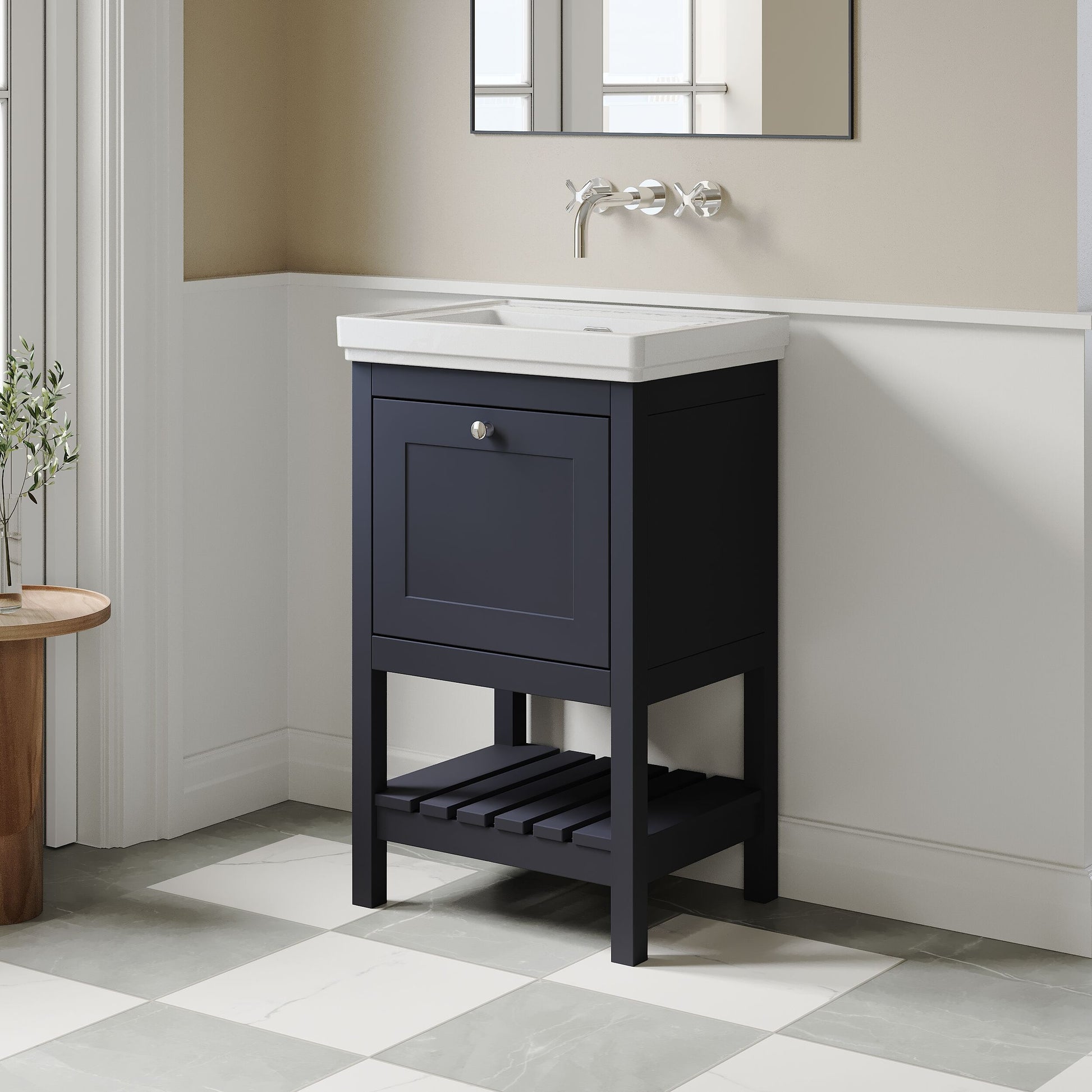 [BFRY323H] Coppenhall Traditional 1 Drawer Floor Standing Vanity Basin Unit with 0 Tap Hole Fireclay Basin, Choice of Size and Colour - Lifestyle 3