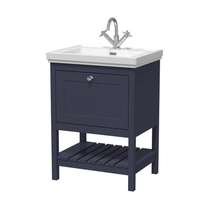 [BFRY325A] Balterley Rye Bathroom Floor Standing 1 Drawer Vanity & 1 Tap Hole Fireclay Basin, Indigo Blue, 600mm - Cutout