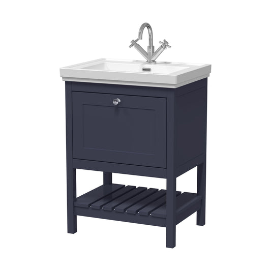 [BFRY325A] Balterley Rye Bathroom Floor Standing 1 Drawer Vanity & 1 Tap Hole Fireclay Basin, Indigo Blue, 600mm - Cutout