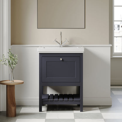 [BFRY325A] Balterley Rye Bathroom Floor Standing 1 Drawer Vanity & 1 Tap Hole Fireclay Basin, Indigo Blue, 600mm - Lifestyle 1
