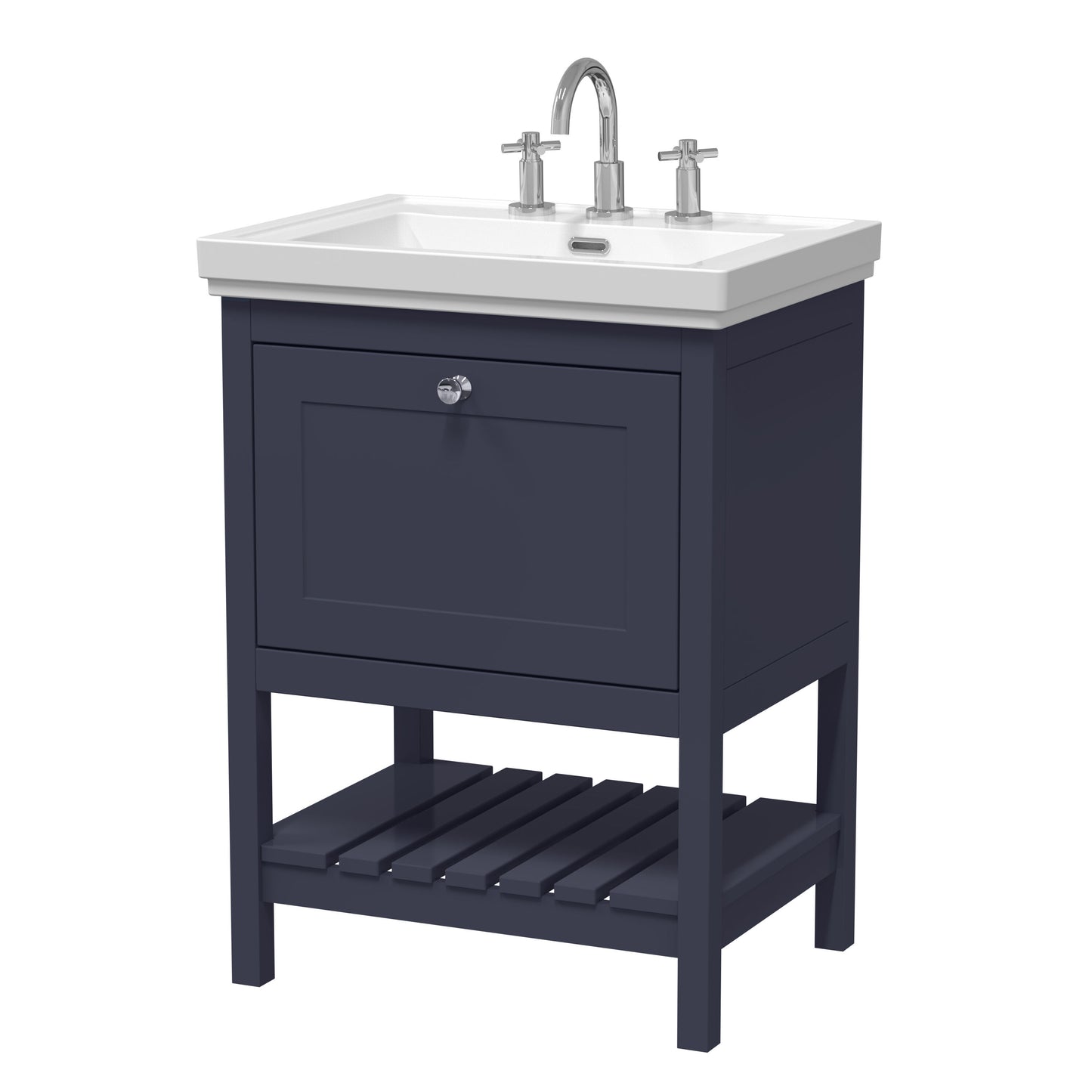 [BFRY325B] Coppenhall Traditional 1 Drawer Floor Standing Vanity Unit with 3 Tap Hole Fireclay Basin, Choice of Size and Finish - Cutout