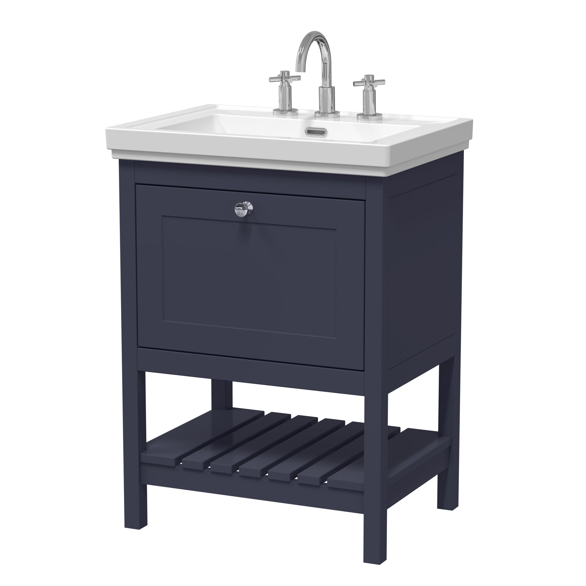 [BFRY325B] Coppenhall Traditional 1 Drawer Floor Standing Vanity Unit with 3 Tap Hole Fireclay Basin, Choice of Size and Finish - Cutout