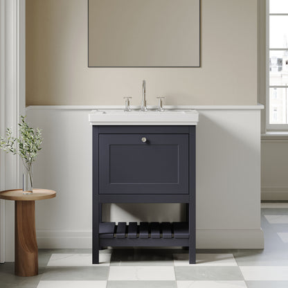 [BFRY325B] Coppenhall Traditional 1 Drawer Floor Standing Vanity Unit with 3 Tap Hole Fireclay Basin, Choice of Size and Finish - Lifestyle 1