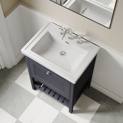 [BFRY325B] Coppenhall Traditional 1 Drawer Floor Standing Vanity Unit with 3 Tap Hole Fireclay Basin, Choice of Size and Finish - Lifestyle 2